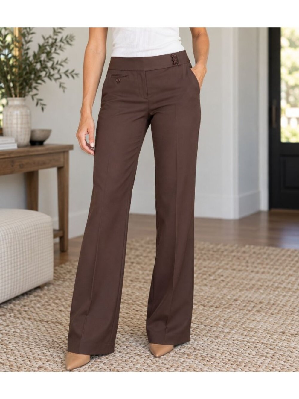 BCBGMAXAZRIA Brown Flare Dress Pant Tailored Stretch Y2K Dress Pants